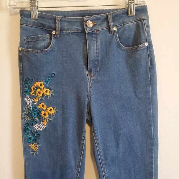 Massimo Dutti 2 Skinny Jeans‎ embroidered High Rise Boho Bohemian NWOT - Picture 8 of 9